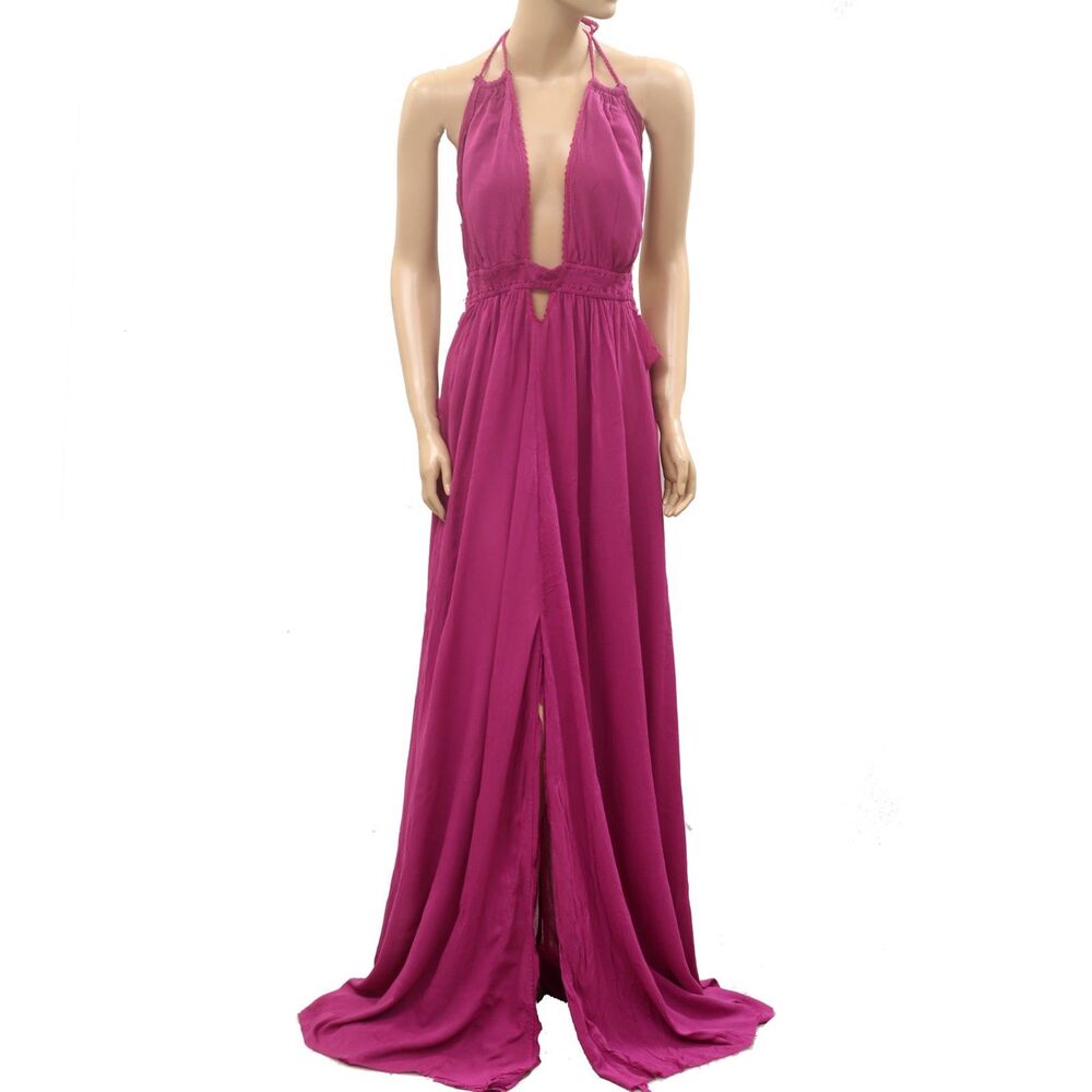 Free People Look Into the Sun Maxi Dress Halter Cutout Smocked Beach L 286834 - Picture 5 of 9